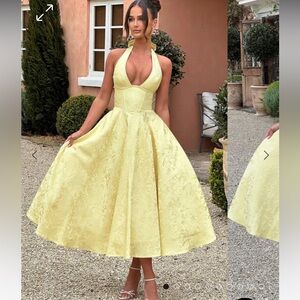 Size Medium Yellow Halter Plunge Midi Wedding Guest Dress Brand New